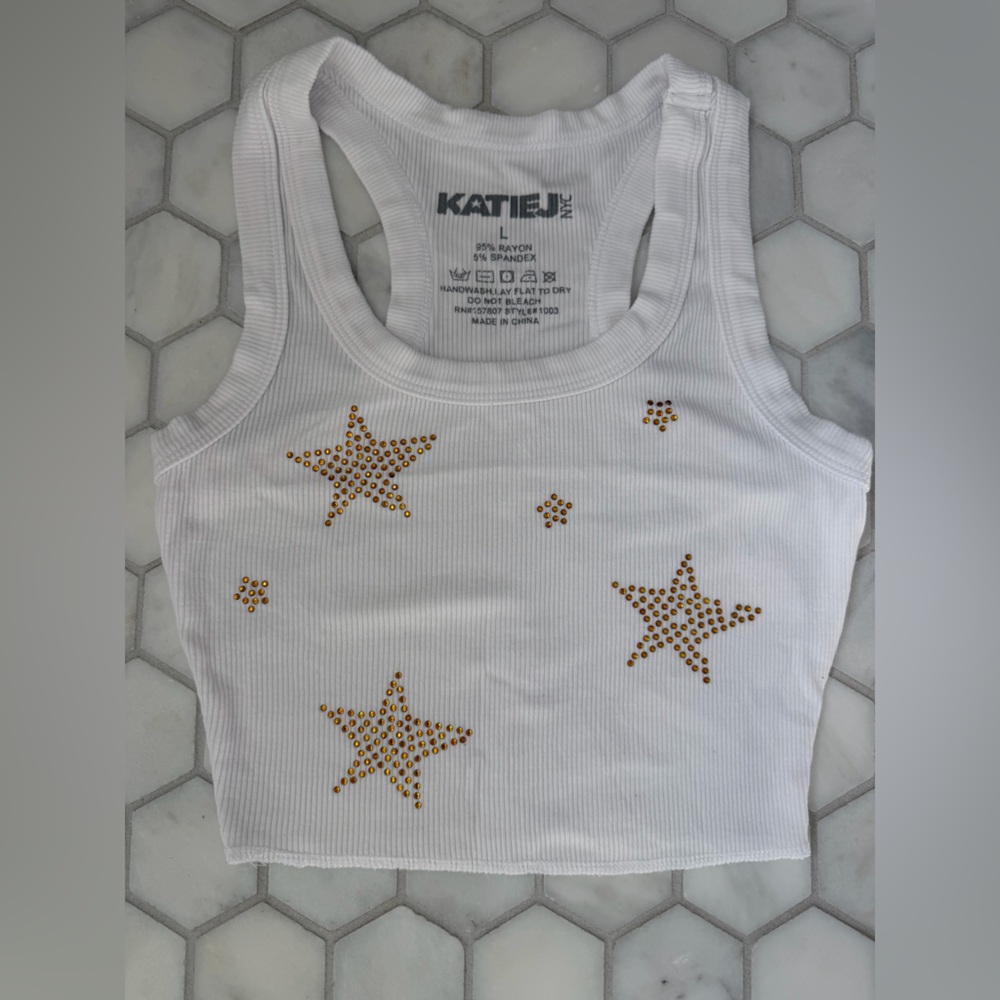 Ribbed Crop Tank with Rhinestone Stars